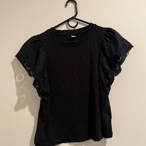 Old Navy Black Women's Blouse with Eyelet Floral Sleeves